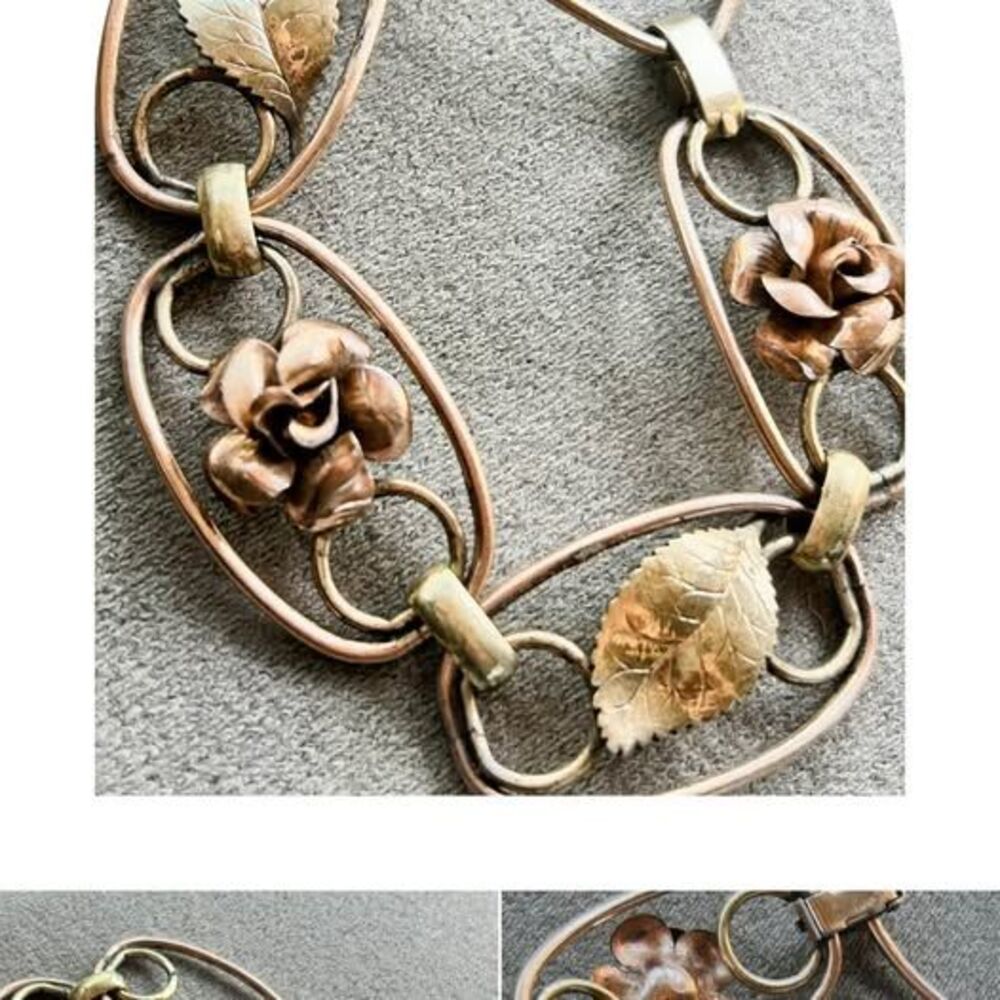 Vintage Copper and Brass Rose Link Bracelet Small Wrist - Similar black hills go